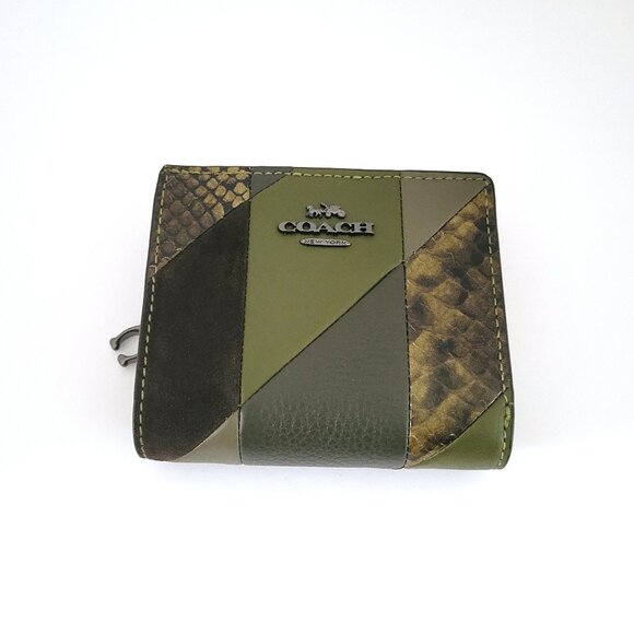 Coach CCL77 Snap Wallet Patchwork Small Clutch Olive Multi Mixed Materials - Picture 1 of 7